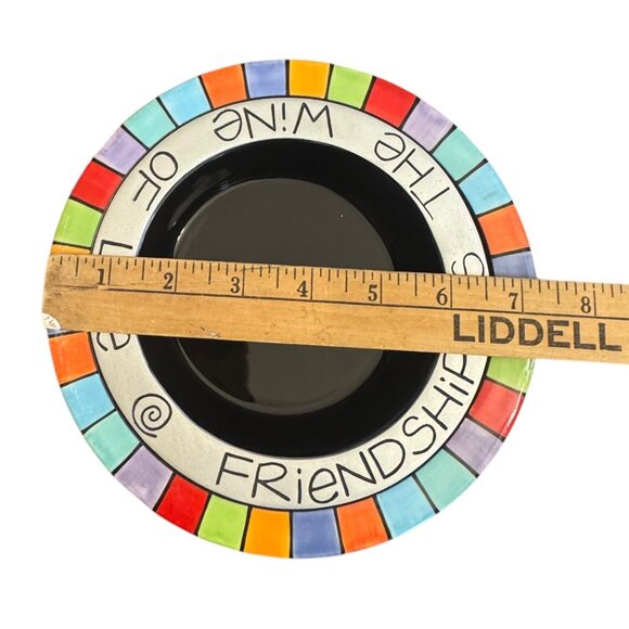 Hand Painted Colorful Ceramic Plate "The Wine Of Friendship Is The Wine Of Life" - Picture 4 of 5